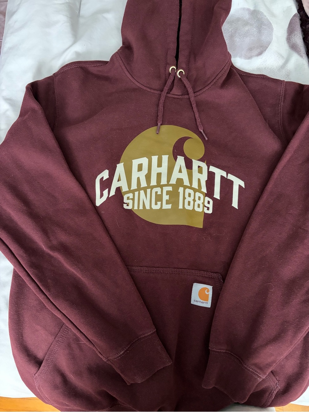 Carhartt Maroon Crewneck Hoodie with Gold Logo